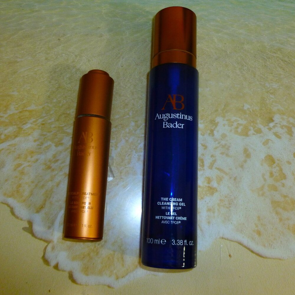 Empty Augustinus Bader Hair Scalp Treatment Cream Cleansing Gel Bottle Props